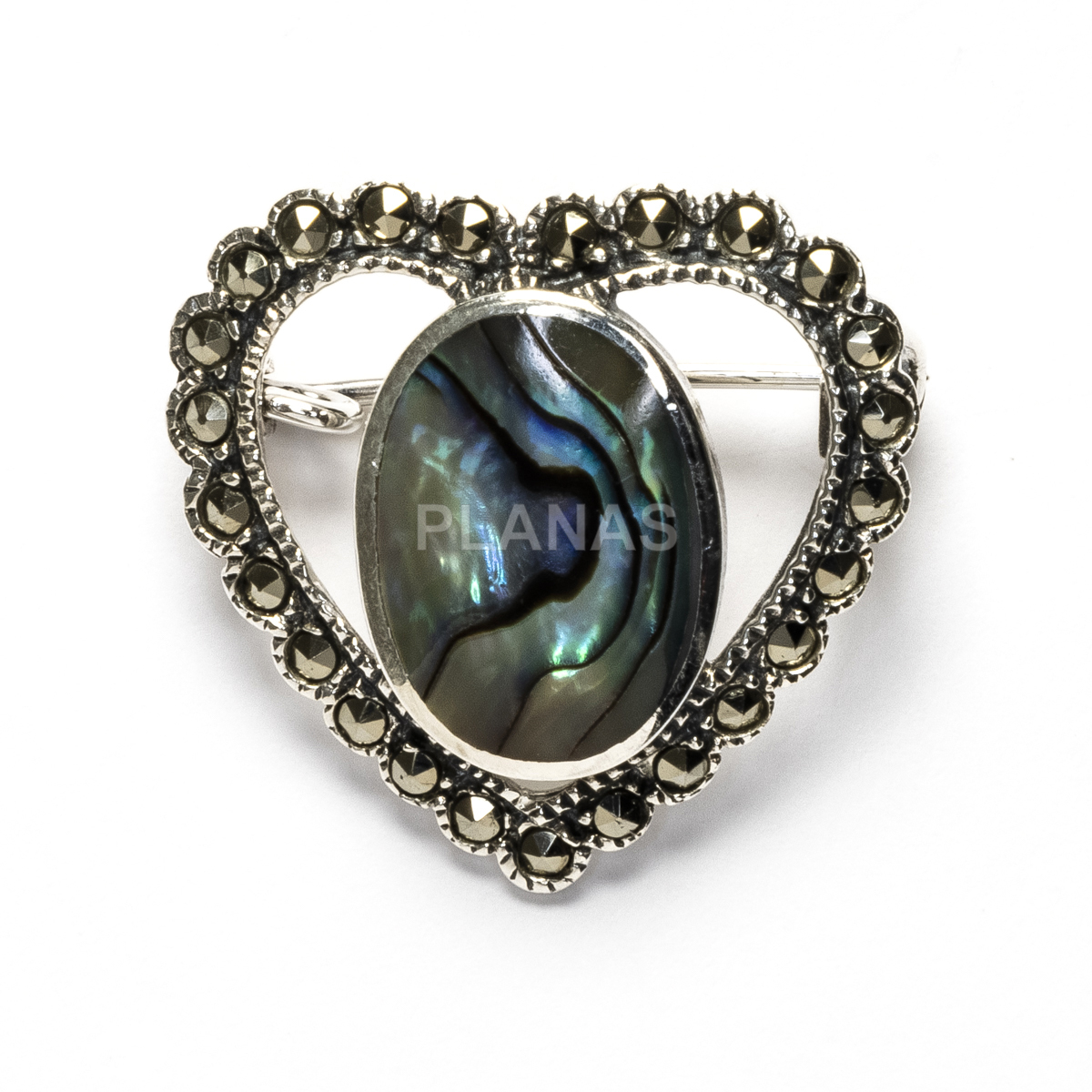 Broche en plata de ley y Marquesitas. CORAZÓN.
