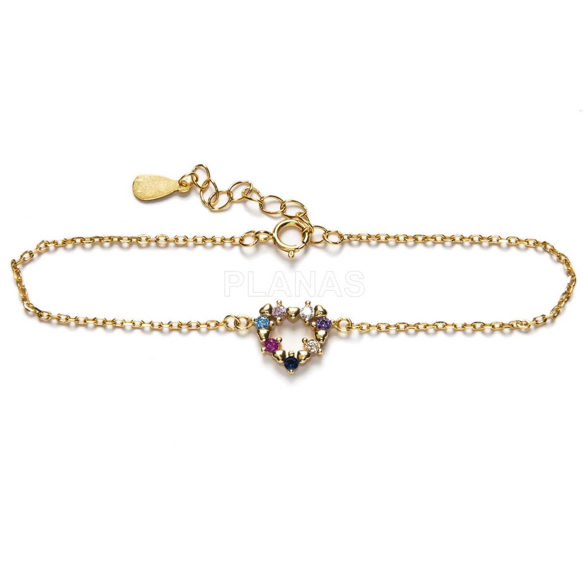 Pulsera en Plata de Ley con Circonitas de colores. CORAZÓN.