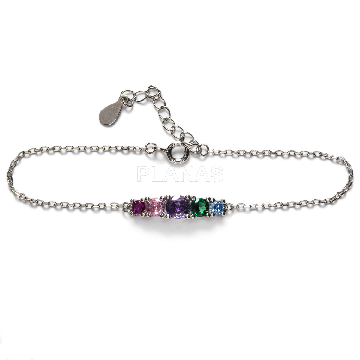 Pulsera en Plata de Ley con Circonitas de colores.  