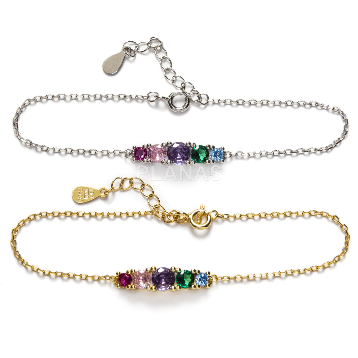 Pulsera en Plata de Ley con Circonitas de colores.  