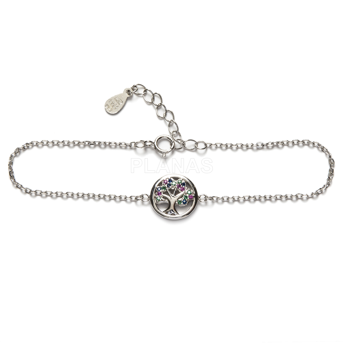 Pulsera en Plata de Ley con Circonitas de colores.  ARBOL DE LA VIDA.