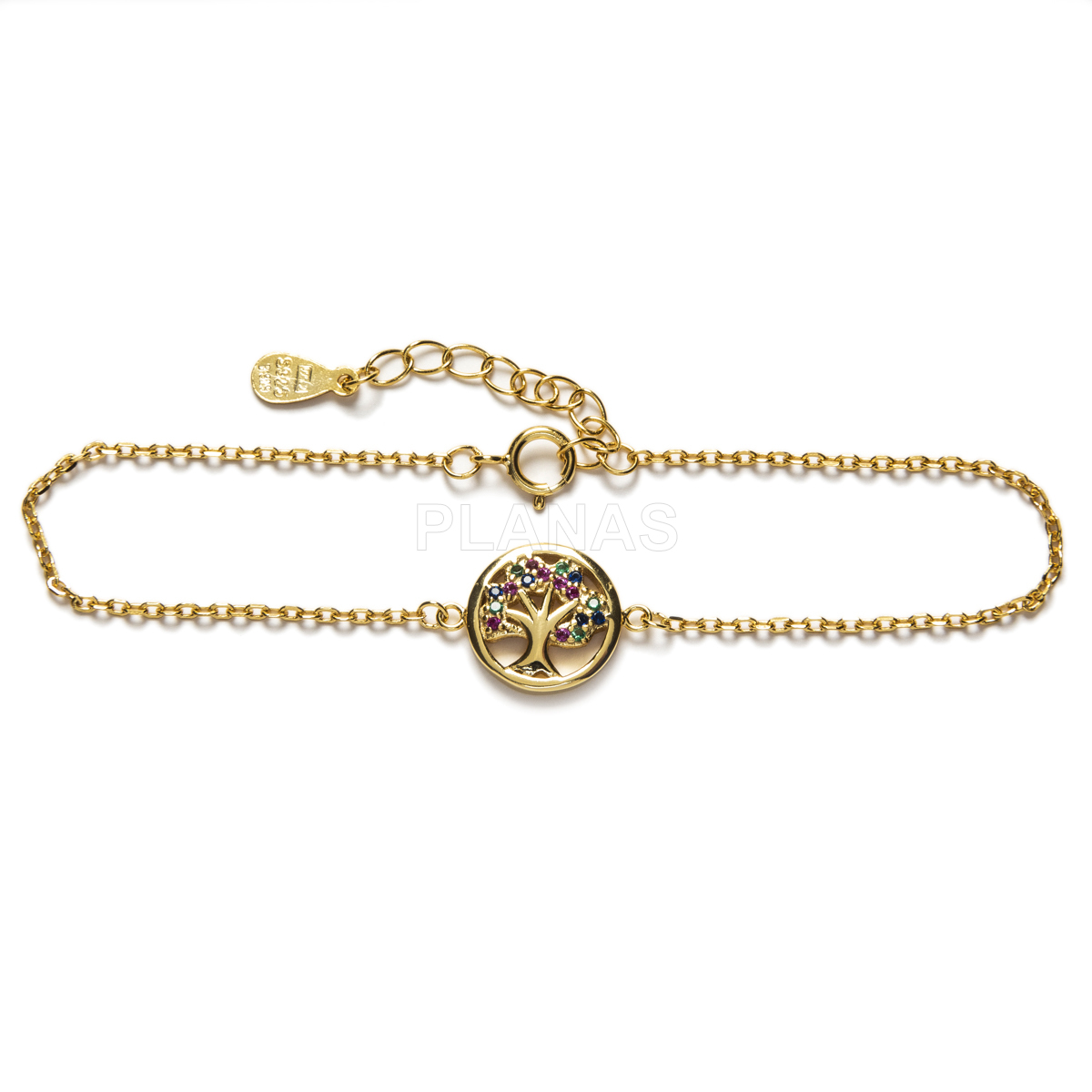 Pulsera en Plata de Ley con Circonitas de colores.  ARBOL DE LA VIDA.