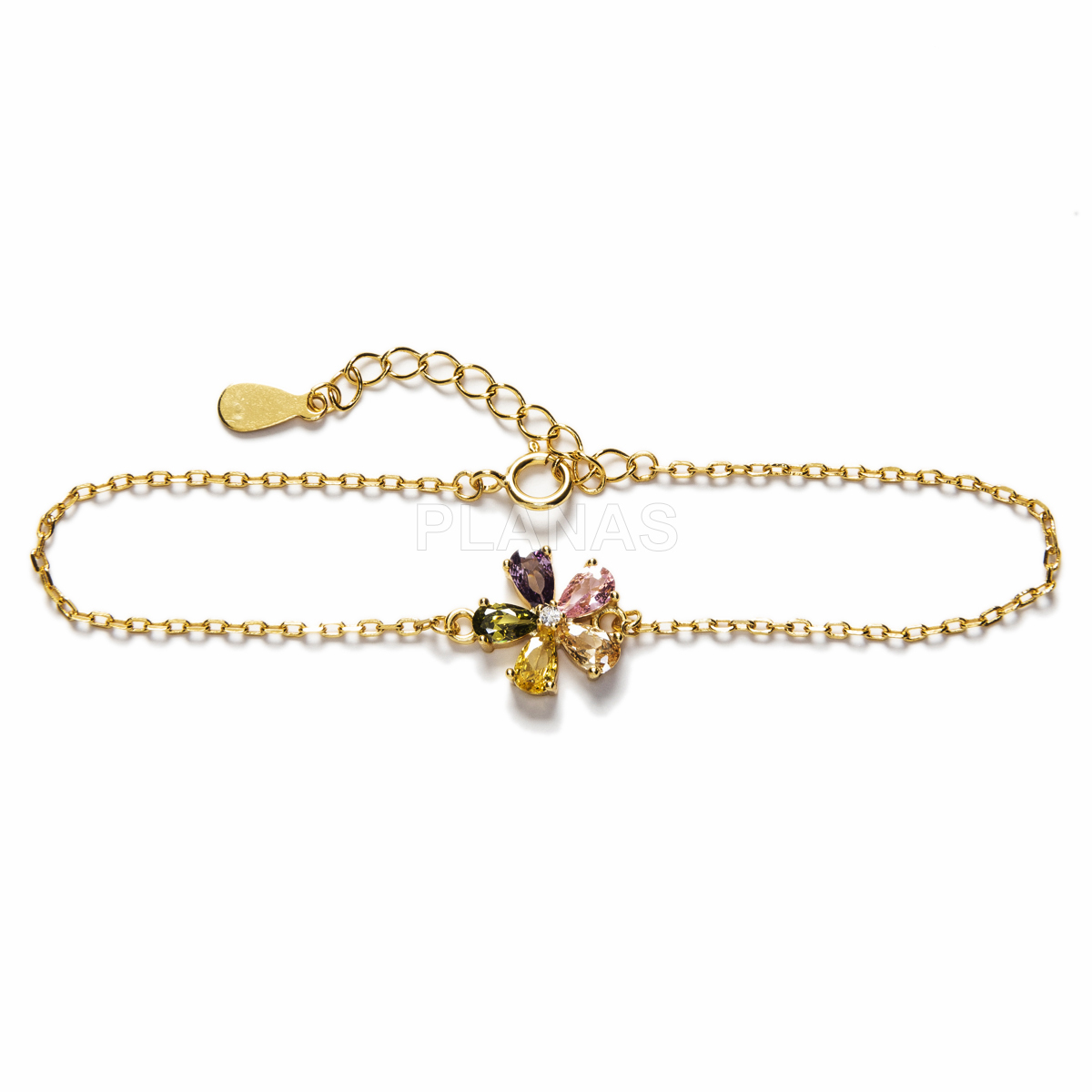 Pulsera en Plata de Ley con Circonitas de colores.  FLOR.
