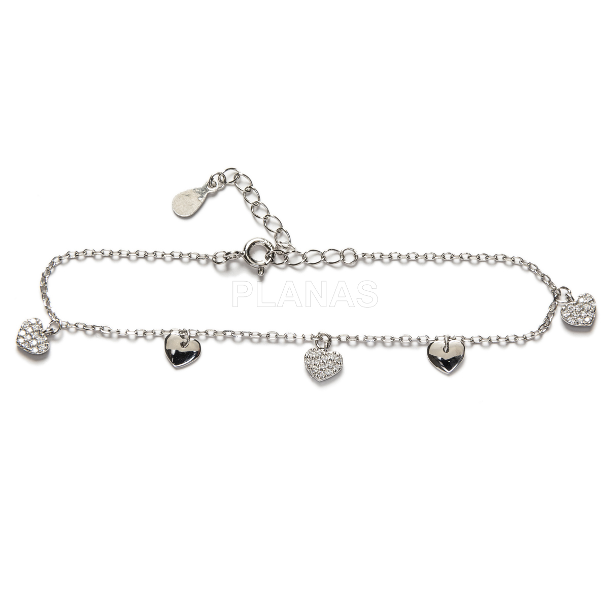 Pulsera en Plata de Ley con Circonitas. CORAZONES.