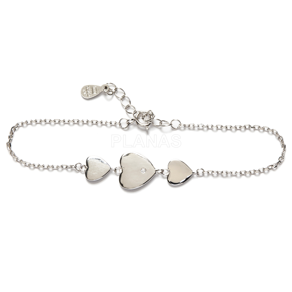 Pulsera en Plata de Ley con Circonitas. CORAZONES.