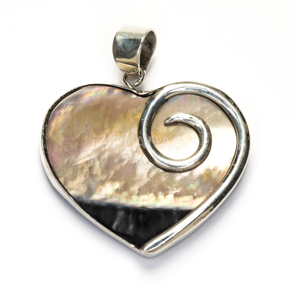 Colgante en Plata de Ley y Abalón. CORAZÓN. 