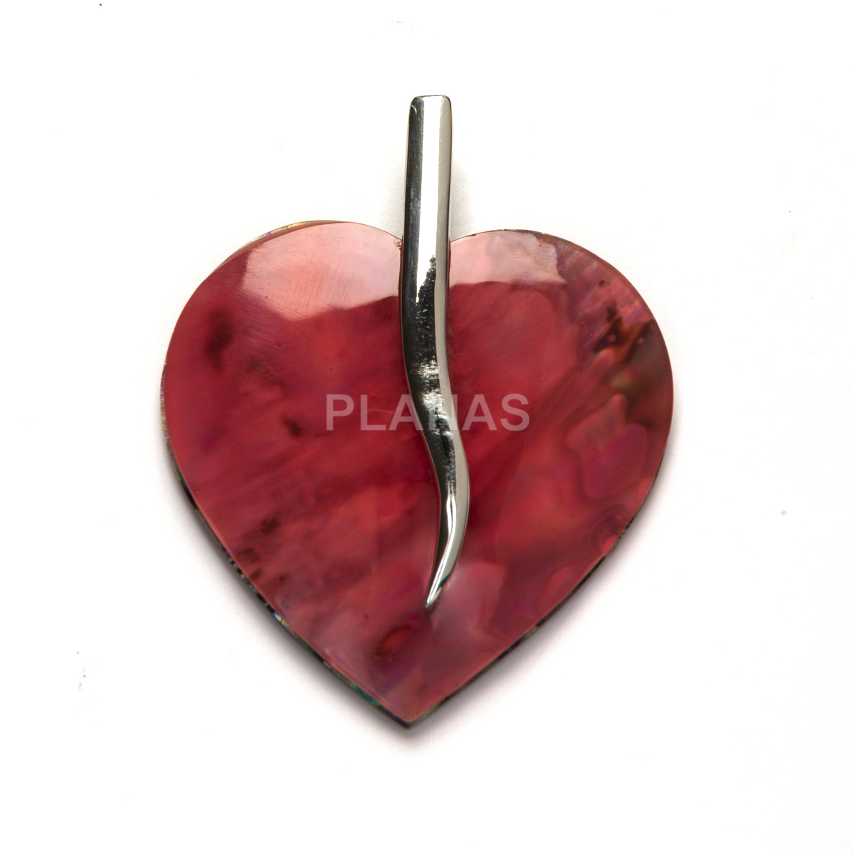 Colgante en Plata de Ley y Abalón Rosa. CORAZÓN. 