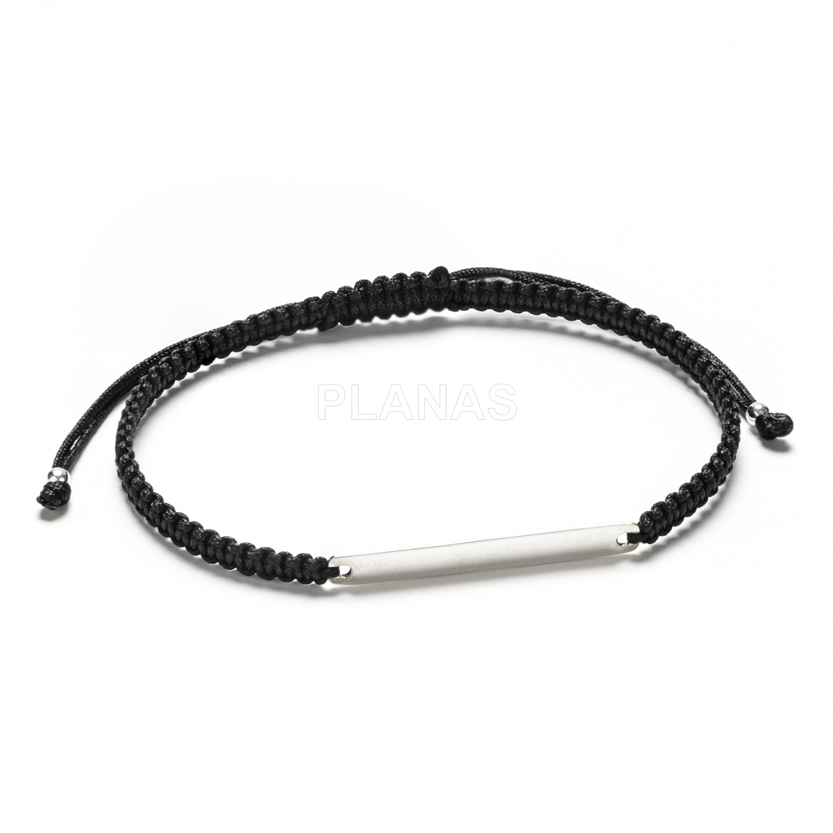 Pulsera macramé color Negro en Plata de Ley.  