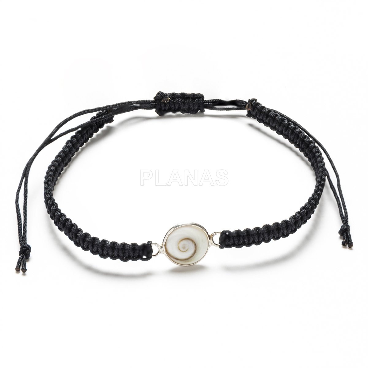 Pulsera macramé color Negro en Plata de Ley y Shiva.  
