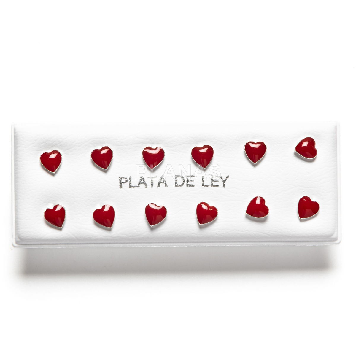 Display de 6pr de Pendientes en Plata de ley esmaltada en Rojo. CORAZÓN.