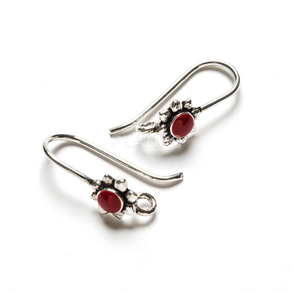 Bases para brincos em prata de lei e esmalte vermelho. flor.