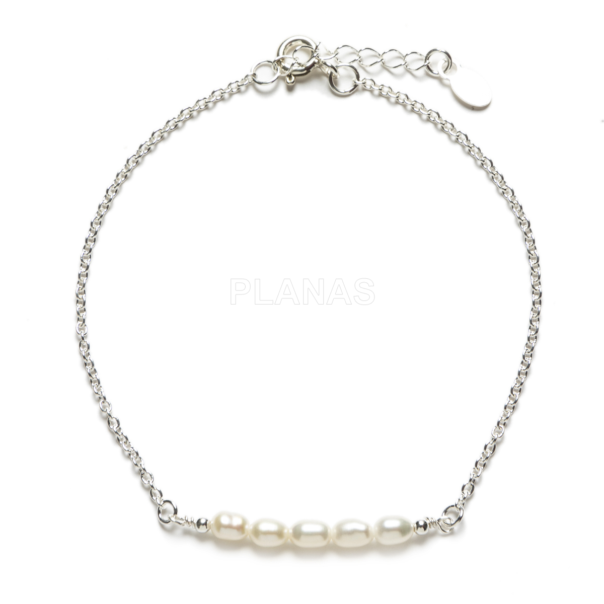 Pulseira de prata esterlina com pérolas cultivadas de 4 mm.