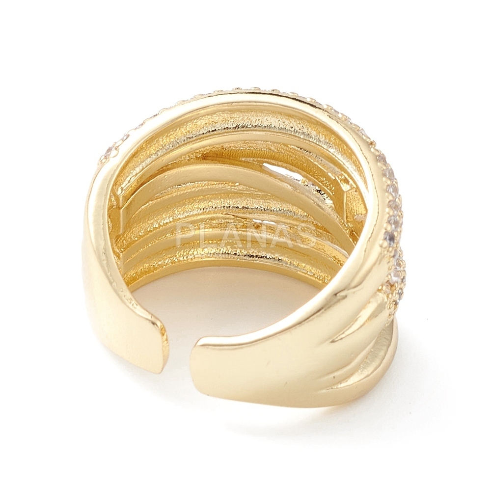 Anillo en Latón y Baño Oro con Circonitas blancas. 