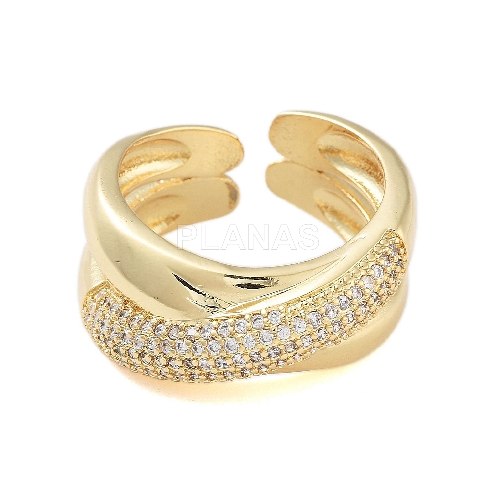 Anillo en Latón y Baño Oro con Circonitas. 