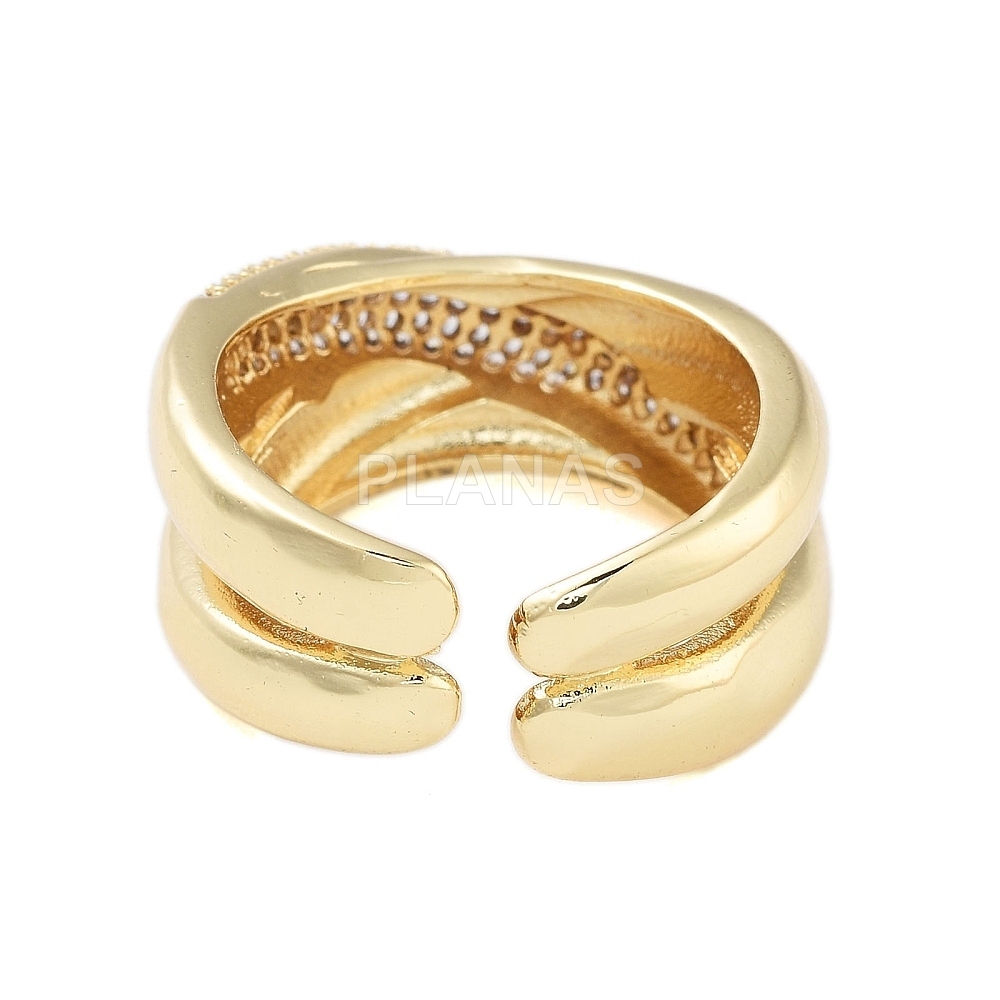 Anillo en Latón y Baño Oro con Circonitas. 