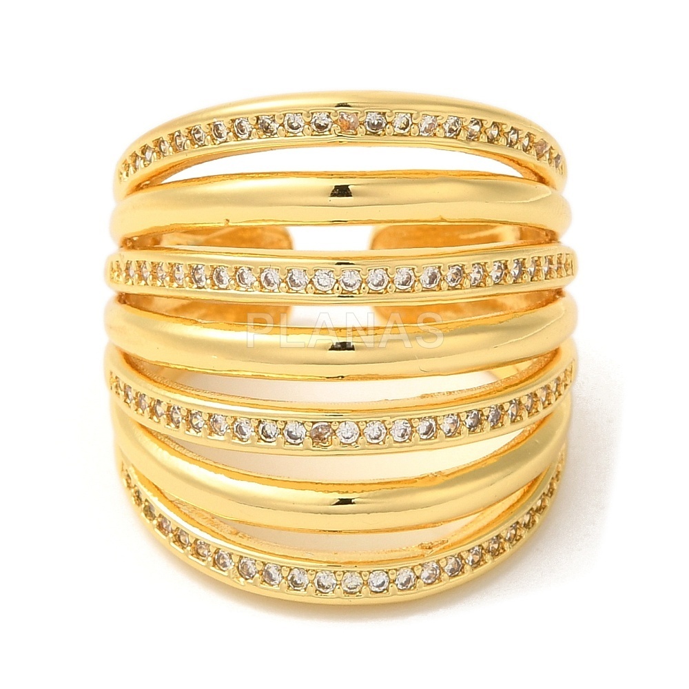 Anillo en Latón y Baño Oro con Circonitas. 