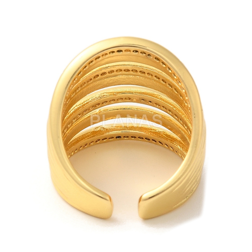 Anillo en Latón y Baño Oro con Circonitas. 