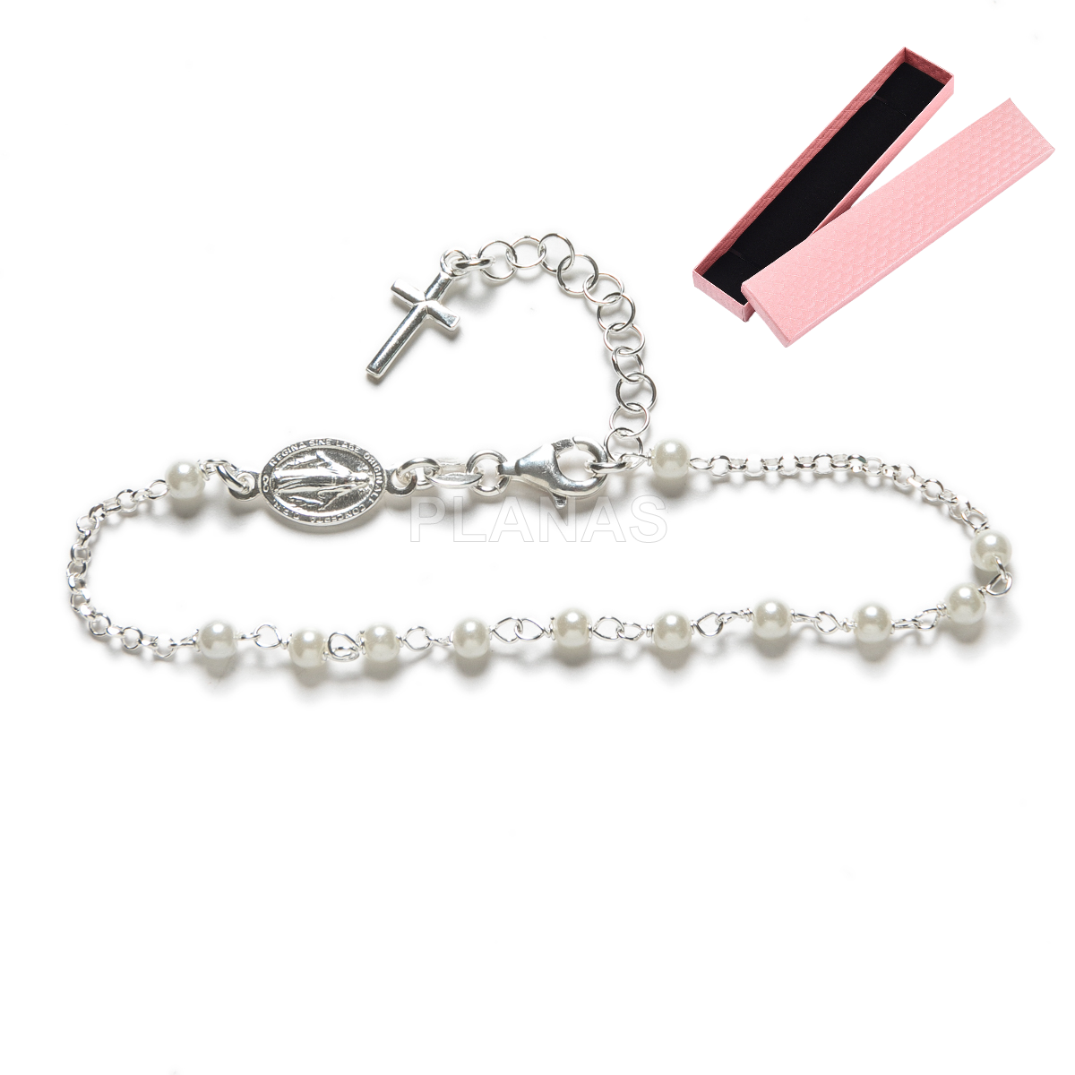 Pulseira em prata de lei e pérolas de 4mm.