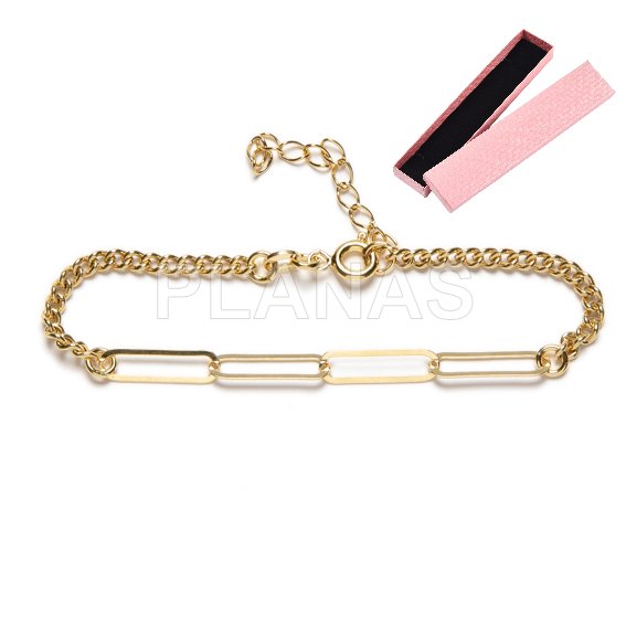 Pulseira de prata esterlina e banhada a ouro com elos retangulares. 