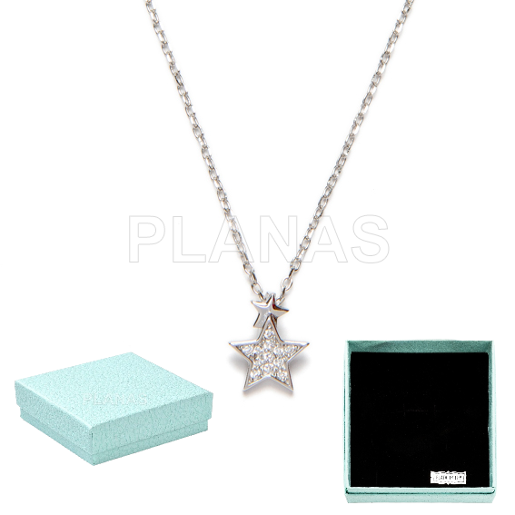 Rhodium-plated sterling silver and white zircon pendant. star.