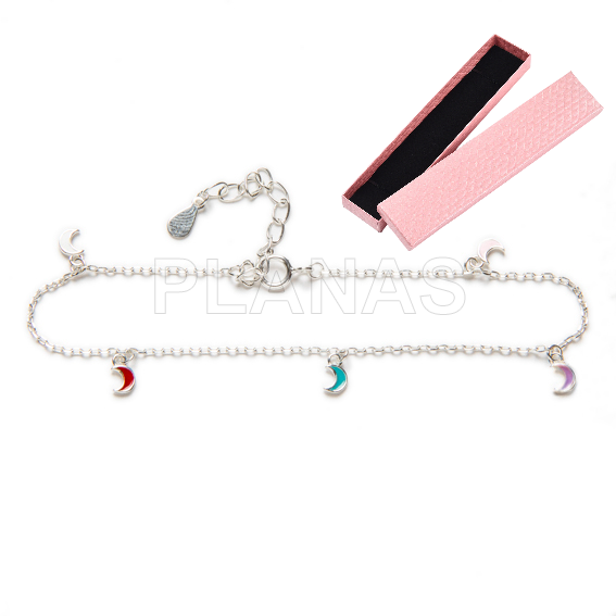 Pulseira de prata esterlina com esmalte colorido. luas.