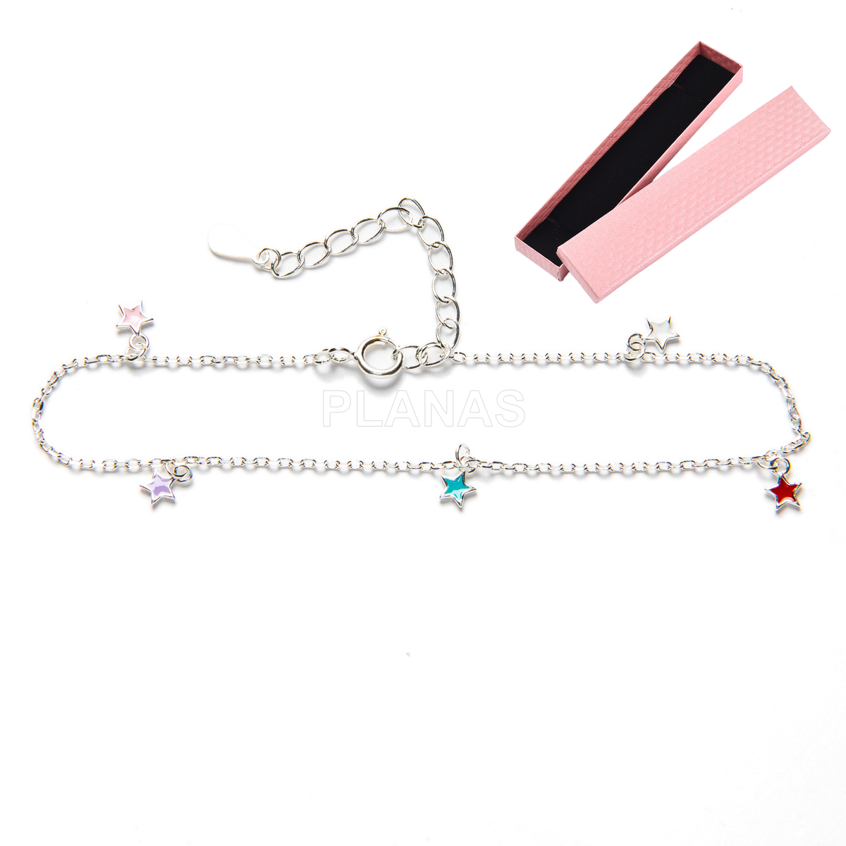 Pulseira de prata esterlina com esmalte colorido. estrelas.