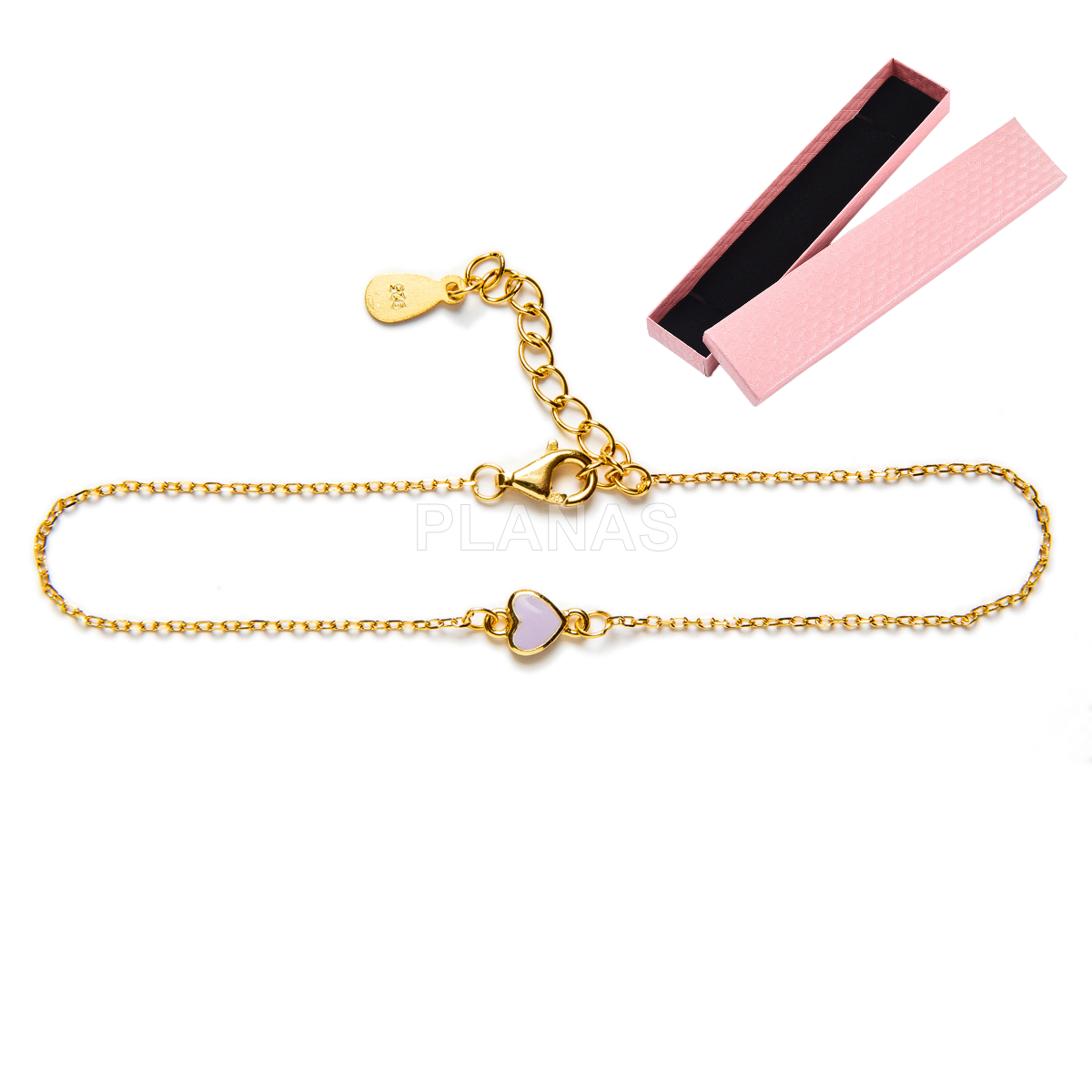 Pulseira de prata esterlina e banhada a ouro com esmalte. coração.