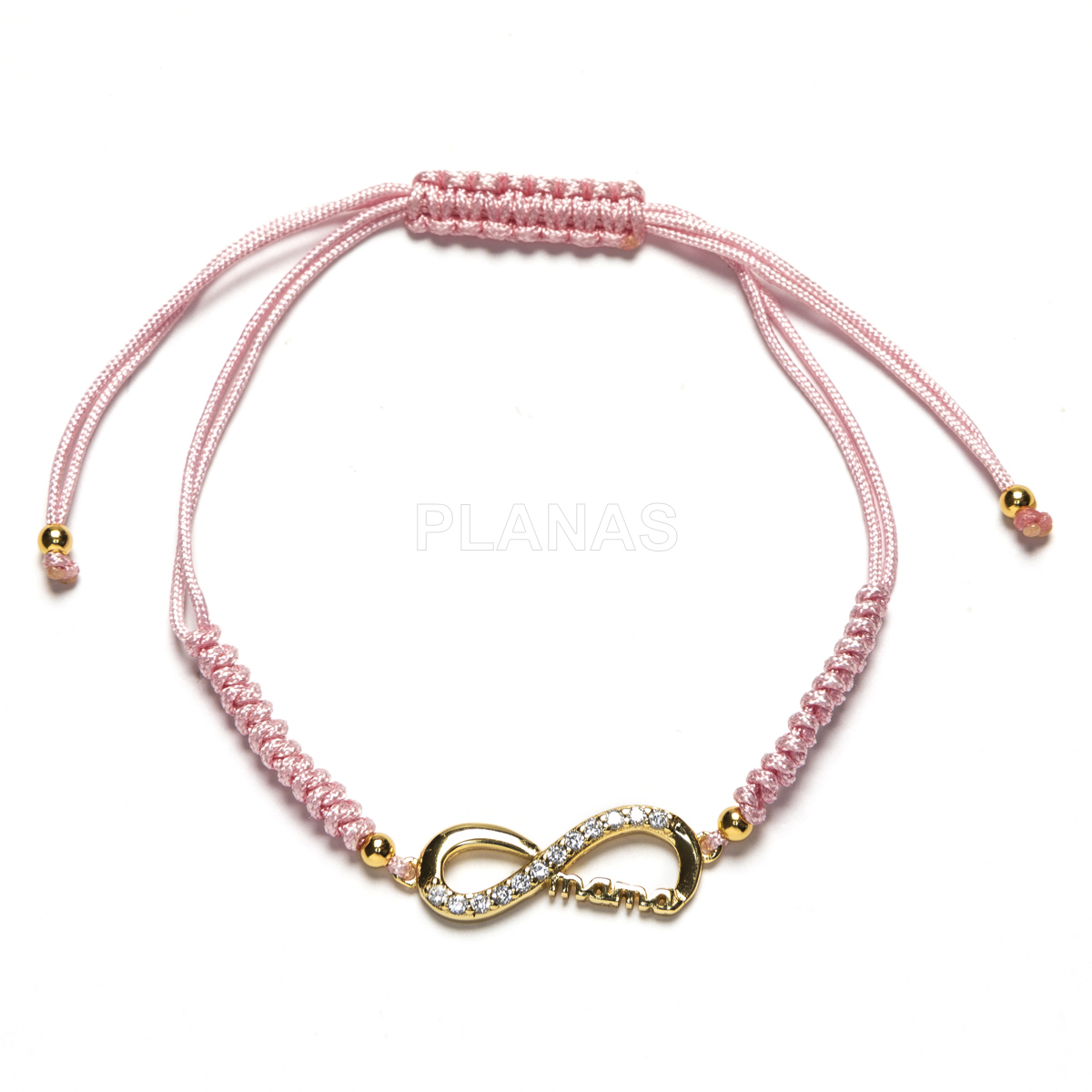 Pulseira de macramê em prata de lei em tons de rosa. infinito/mãe.