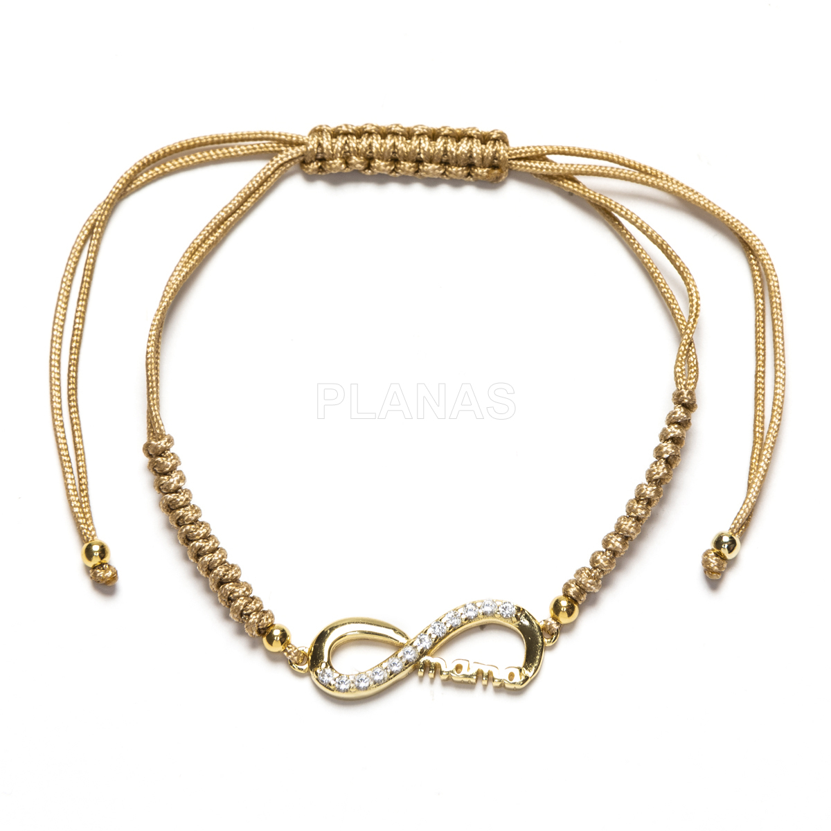 Pulseira de macramê em prata de lei em tons de bege. infinito/mãe.