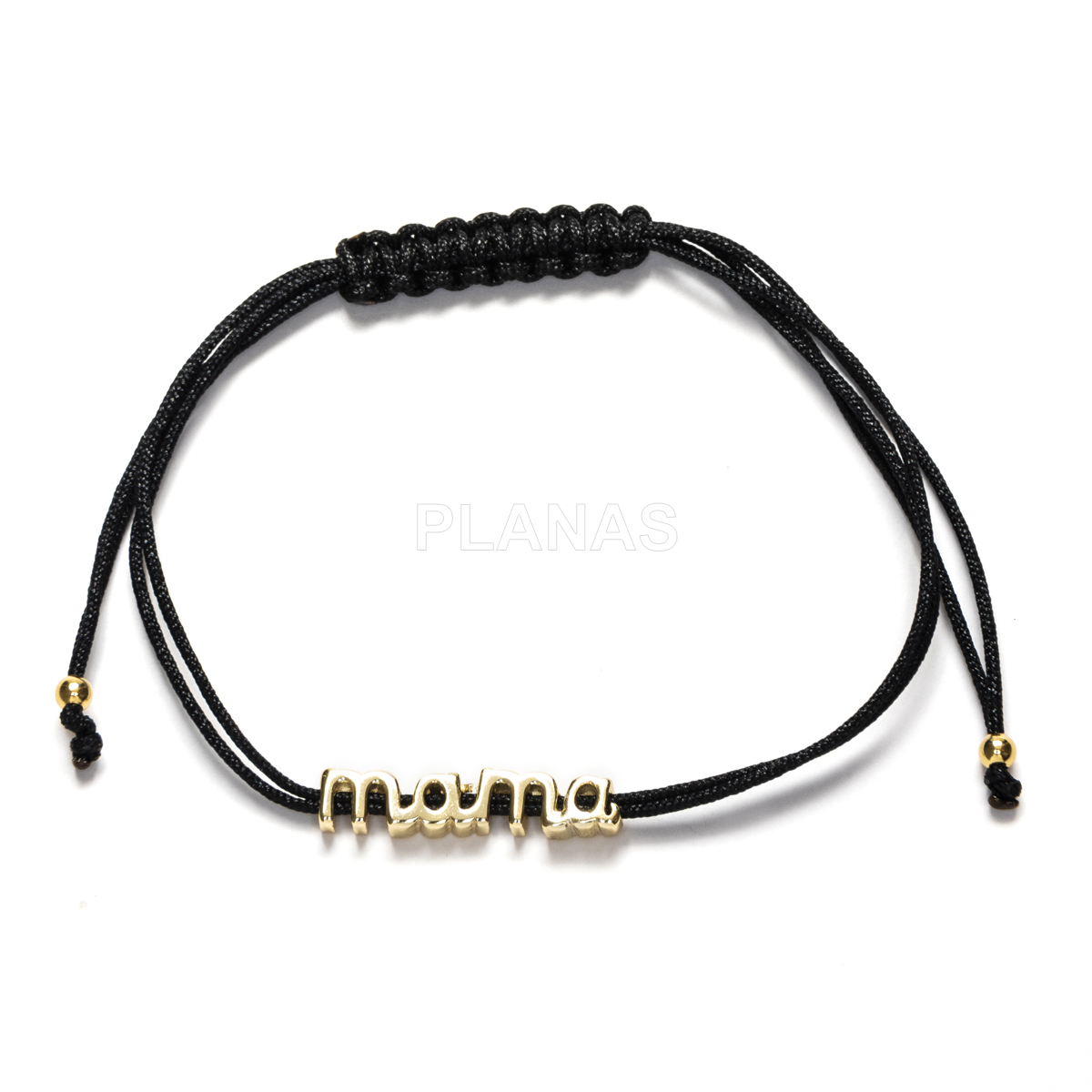 Pulseira de macramê em prata de lei e cordão preto. mamãe.