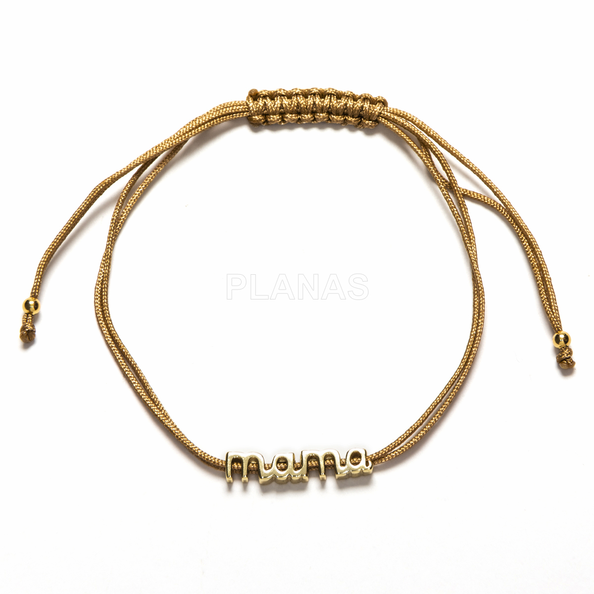 Pulseira de macramê em prata de lei e cordão bege. mamãe.