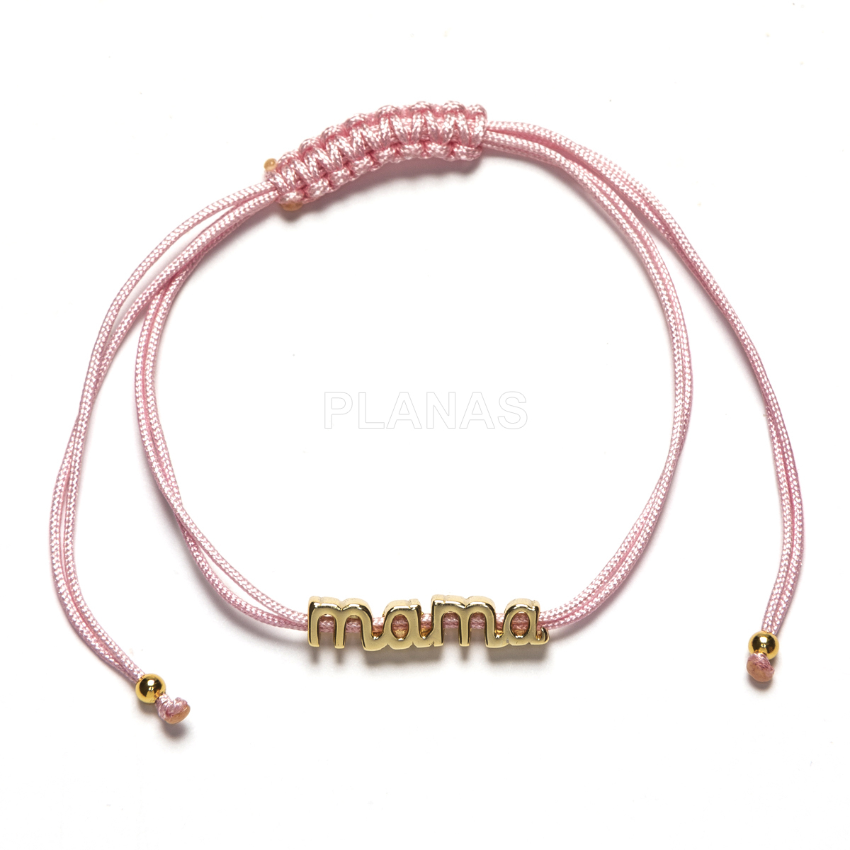 Pulseira de macramê em prata de lei e cordão rosa. mamãe.