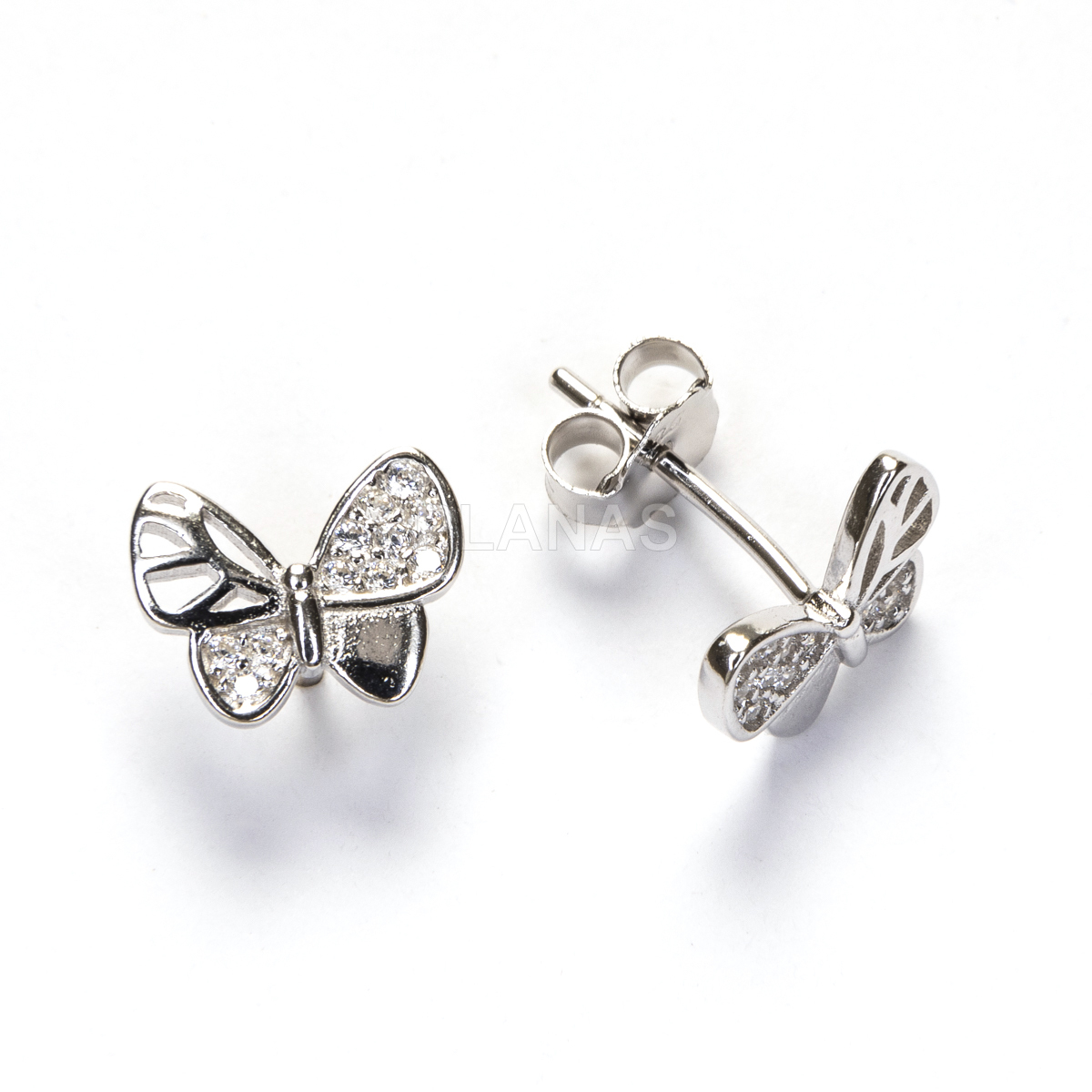 Pendientes en plata de ley y Circonitas Blancas. MARIPOSA.