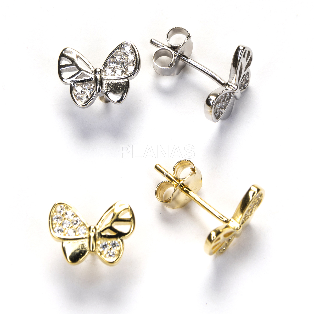 Pendientes en plata de ley y Circonitas Blancas. MARIPOSA.