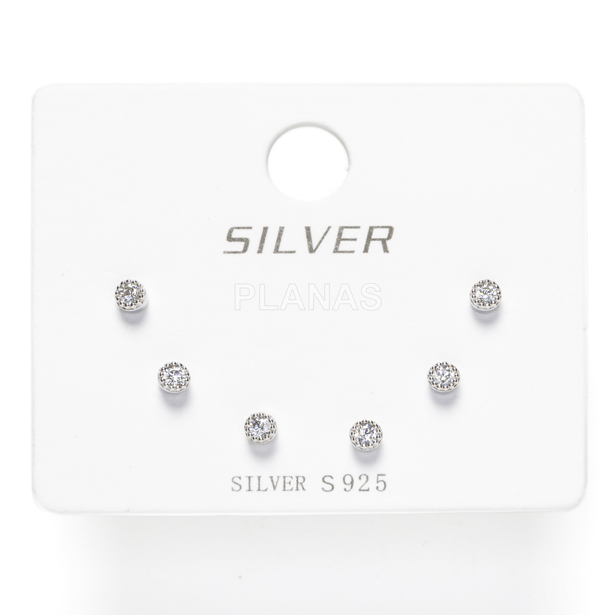 Display de 3pr de Pendientes en Plata de ley Rodiada y Circonitas.  