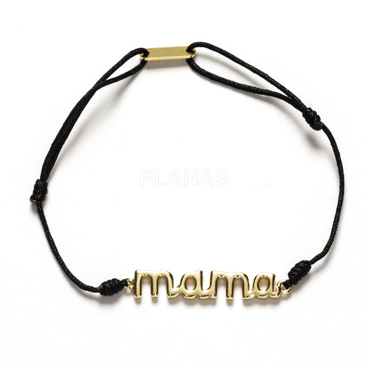 Pulsera macramé en Plata de ley y cordón en negro.MAMA.