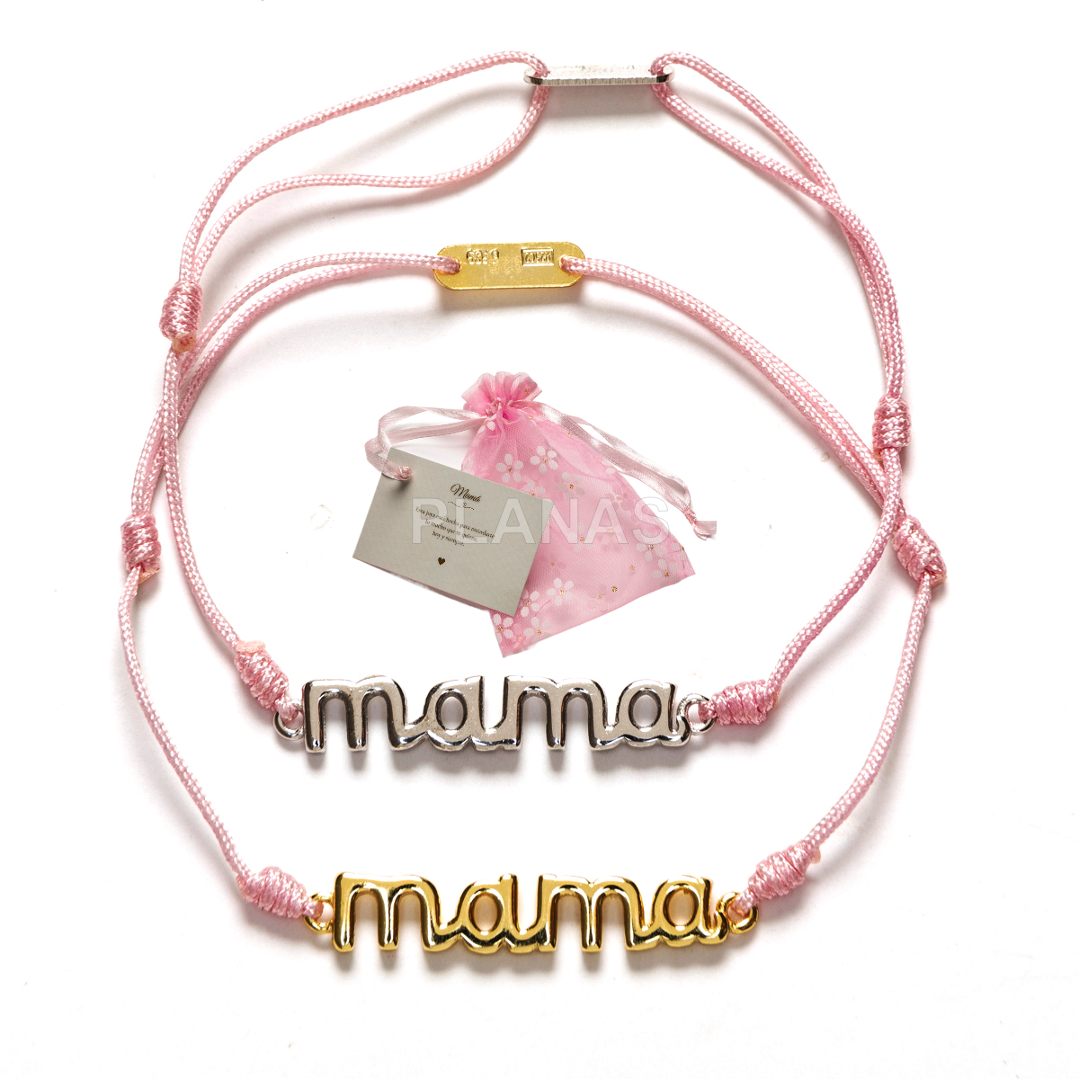 Pulsera macramé en Plata de ley y cordón en Rosa.MAMA.