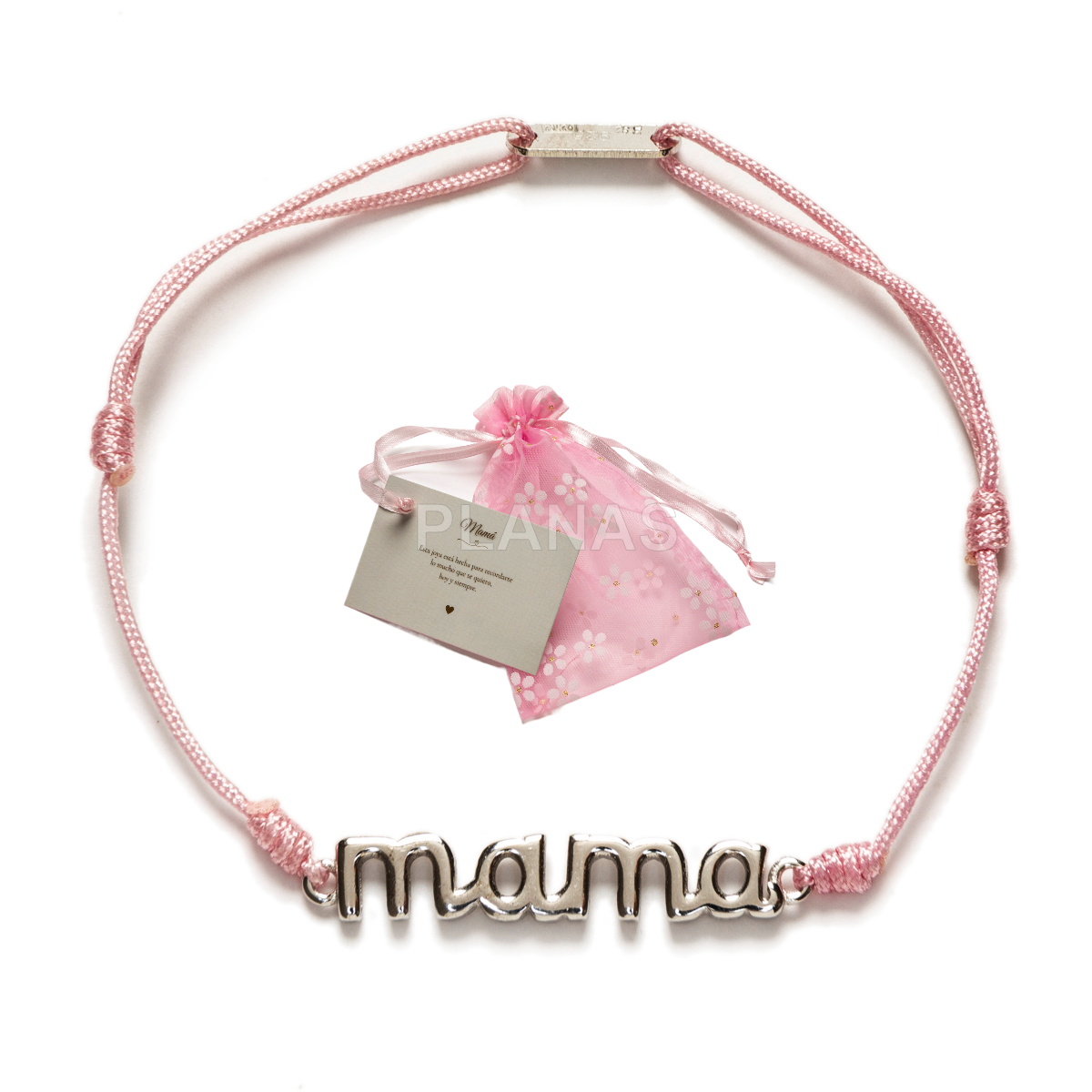 Pulsera macramé en Plata de ley y cordón en Rosa.MAMA.