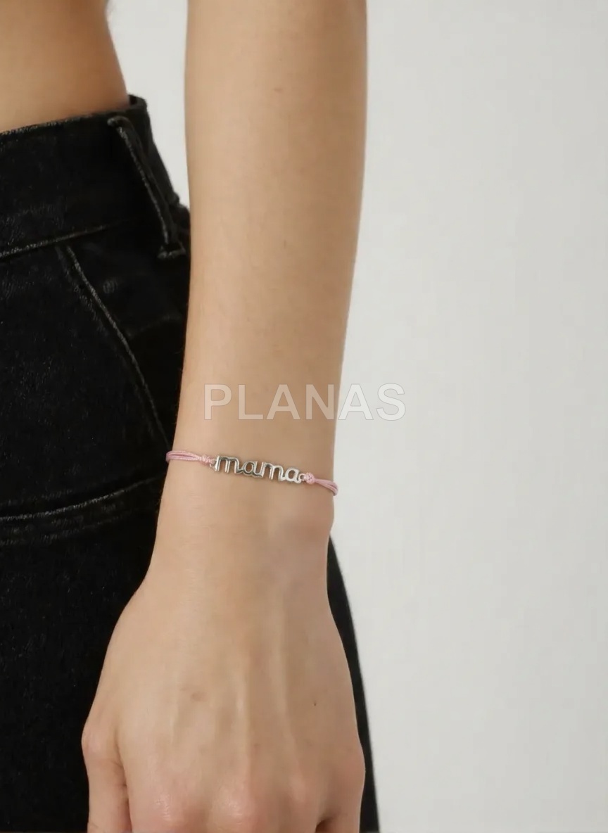 Pulsera macramé en Plata de ley y cordón en Rosa.MAMA.