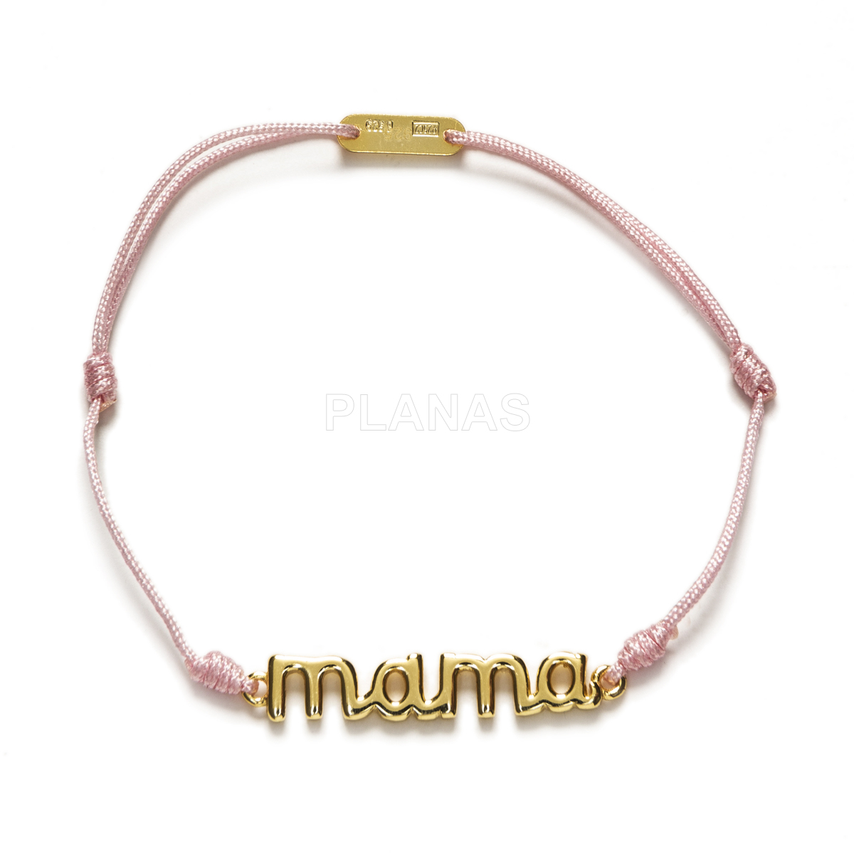 Pulseira de macramê em prata de lei e cordão rosa. mamãe.