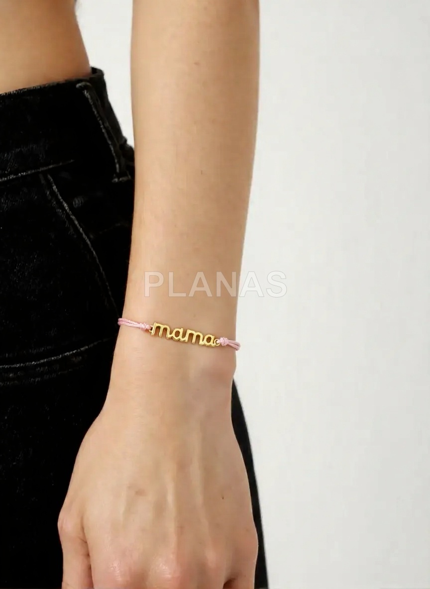 Pulsera macramé en Plata de ley y cordón en Rosa.MAMA.