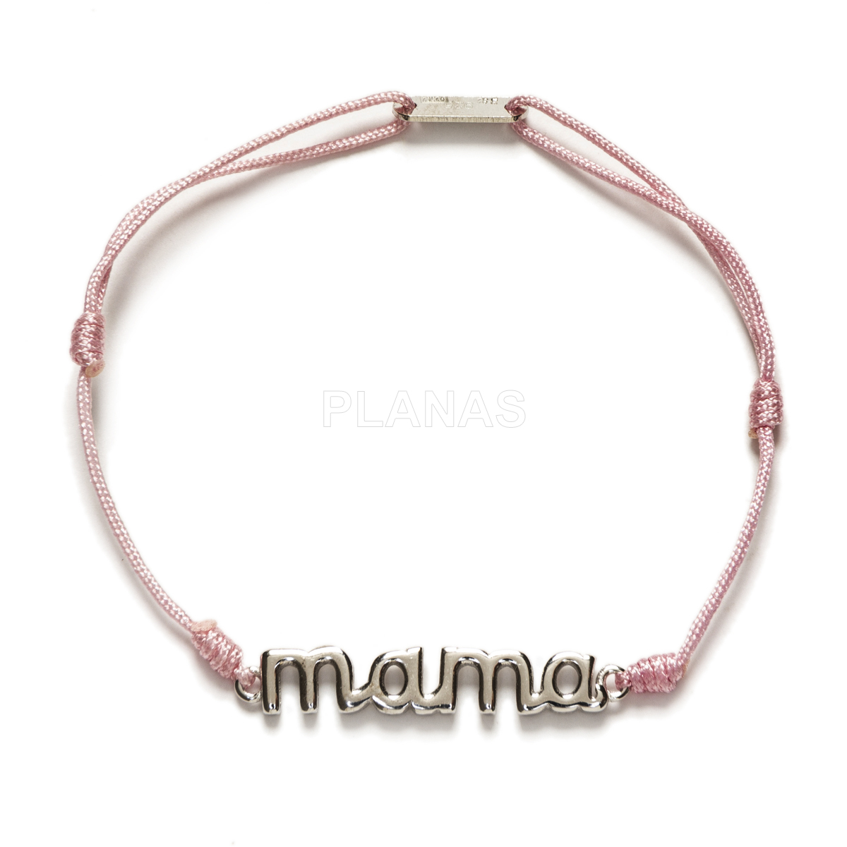 Pulseira de macramê em prata de lei e cordão rosa. mamãe.