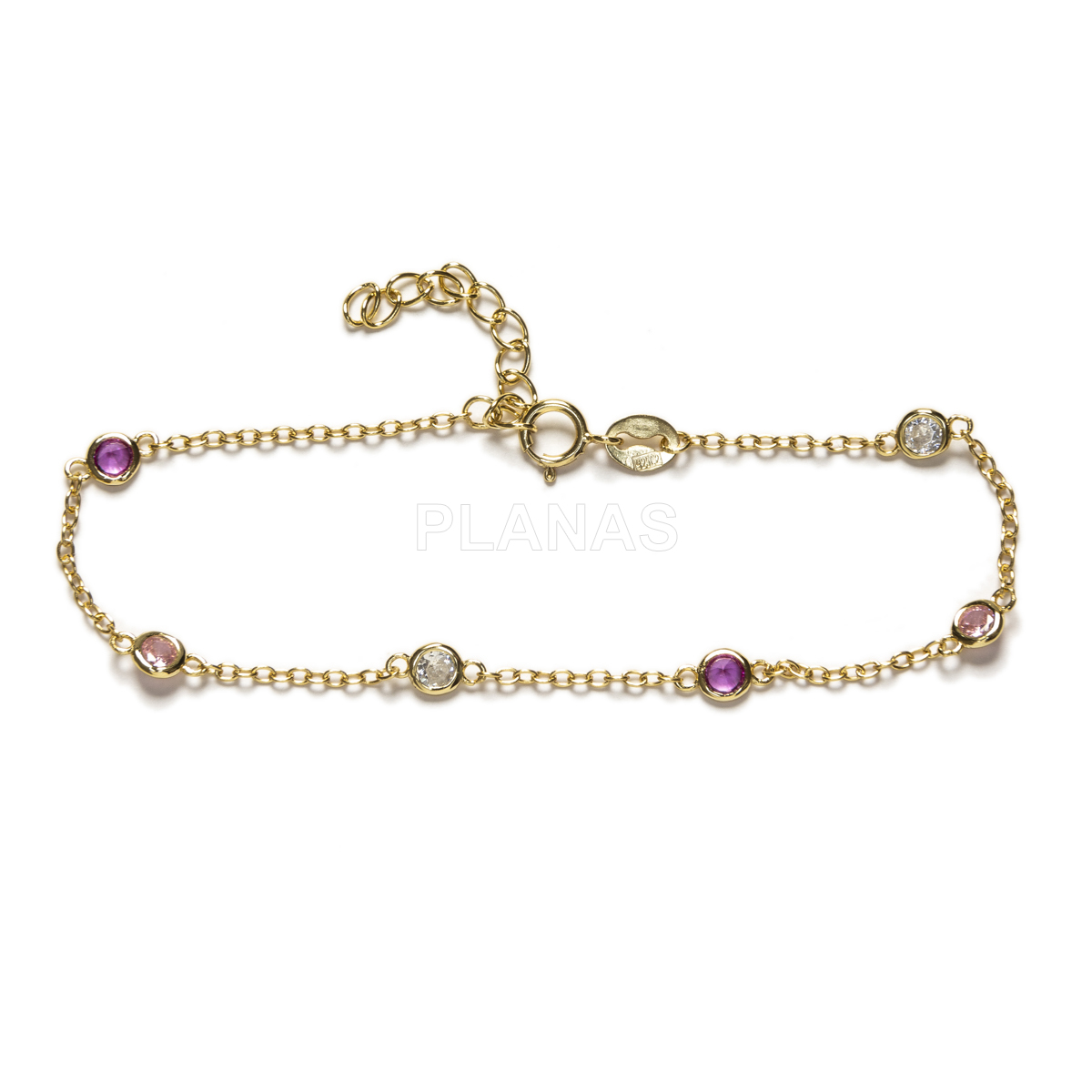 Pulsera en Plata de ley con Circonitas Rosas.  