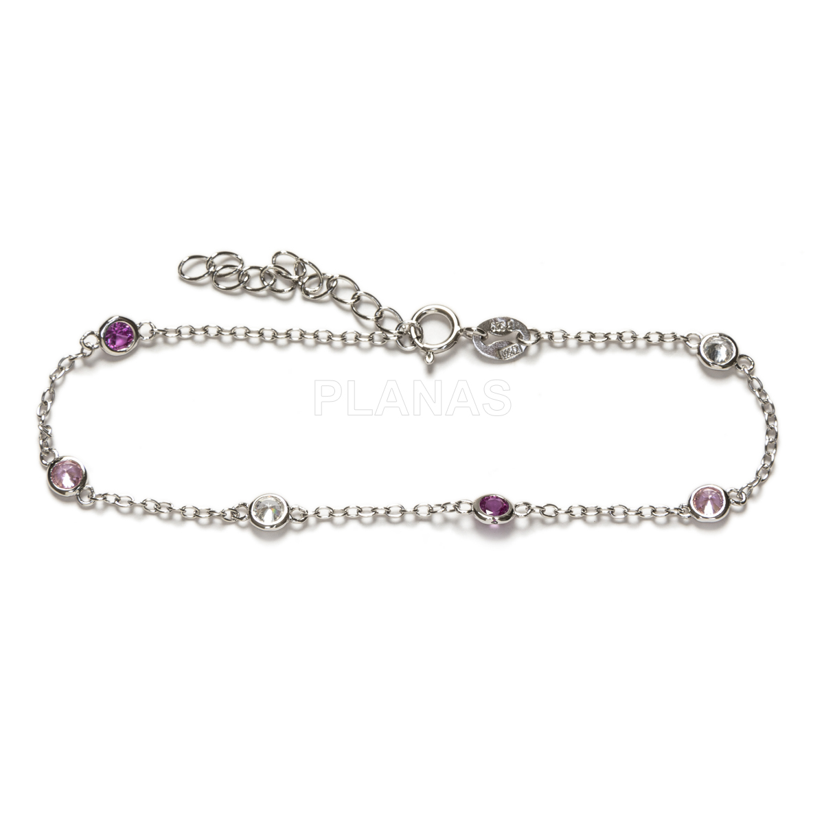 Pulsera en Plata de ley con Circonitas Rosas.  