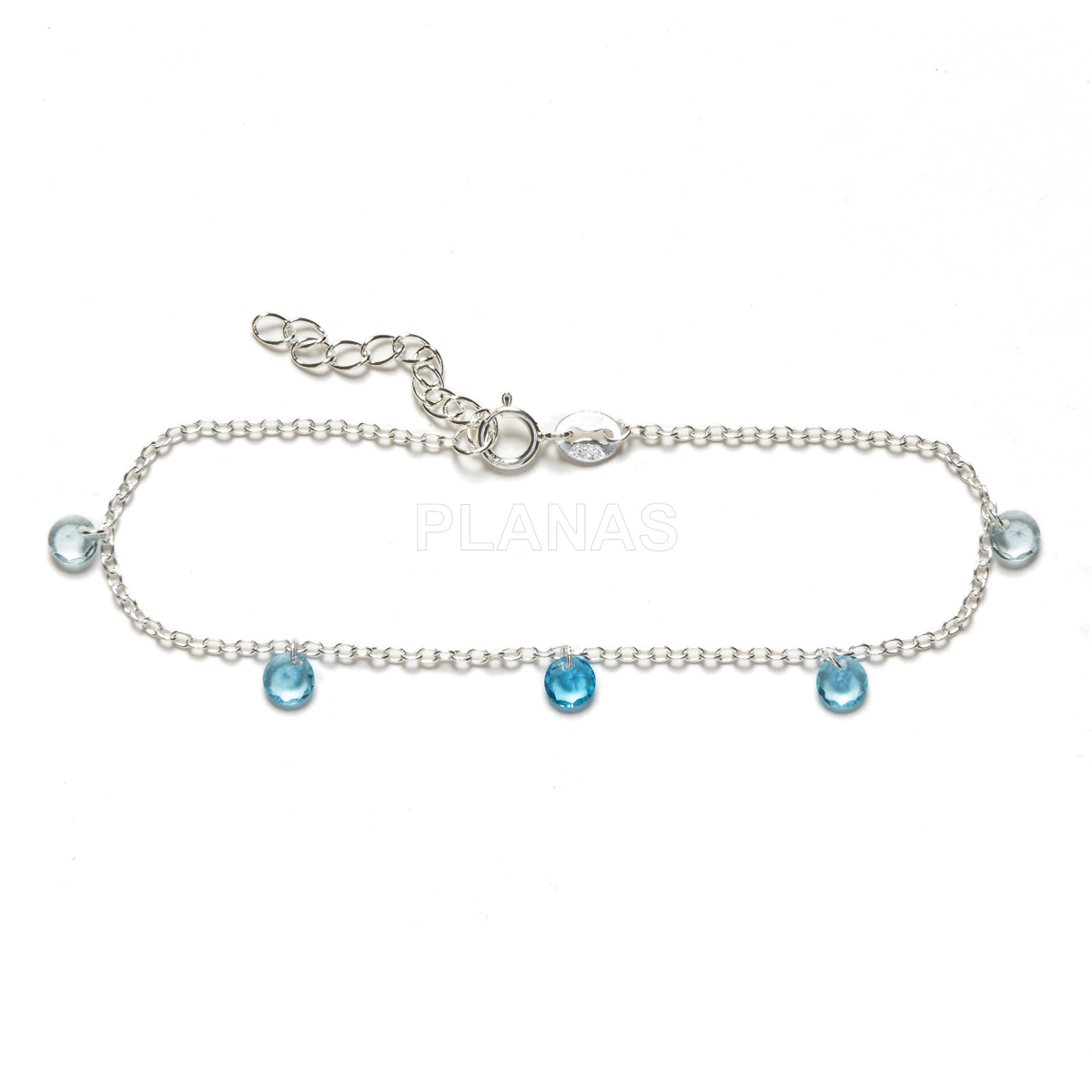 Pulsera o Tobillera en Plata de ley y circonitas azules.  
