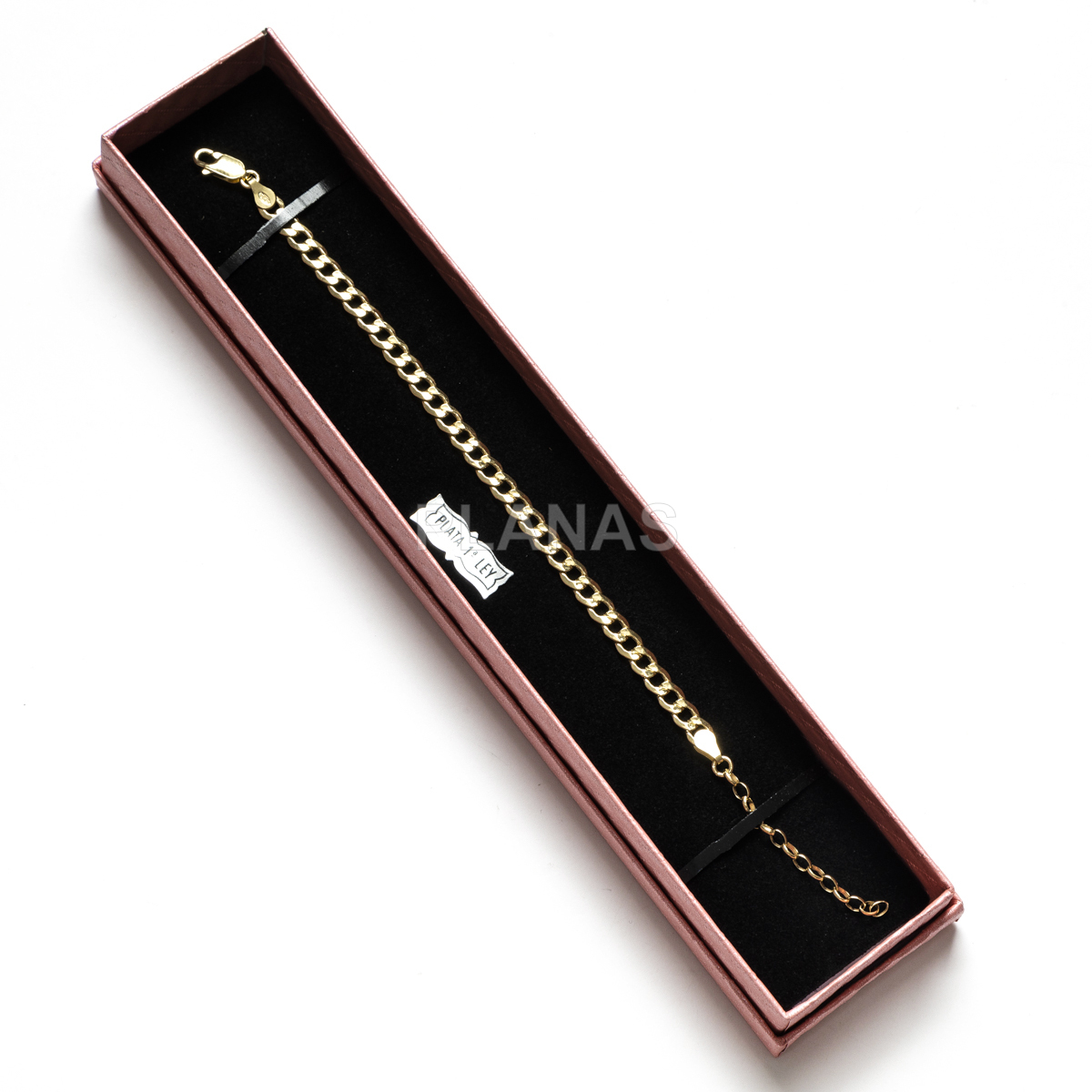 Pulseira curb chain em prata de lei e banho de ouro.