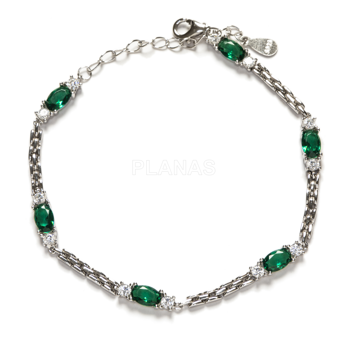 Pulseira em prata de lei com banho de ródio e zircônias.  