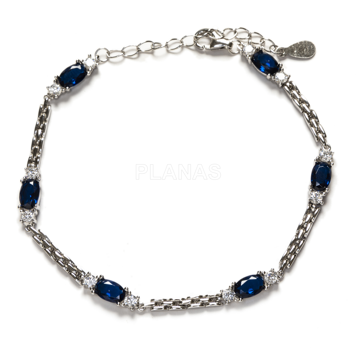 Pulseira em prata de lei com banho de ródio e zircônias.  