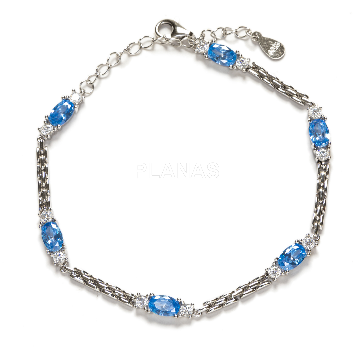 Pulseira em prata de lei com banho de ródio e zircônias.  