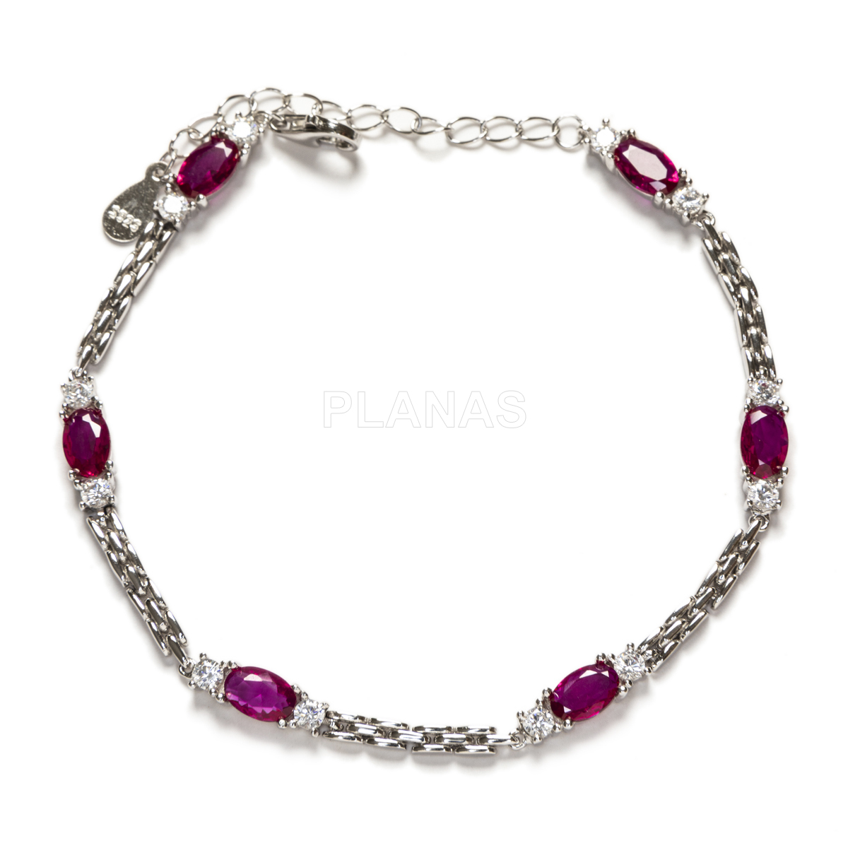 Pulseira em prata de lei com banho de ródio e zircônias.  